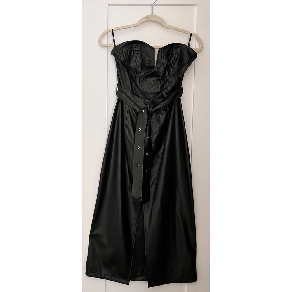(NEW) Sweetheart Neck Split Front Dress | Black | (L)